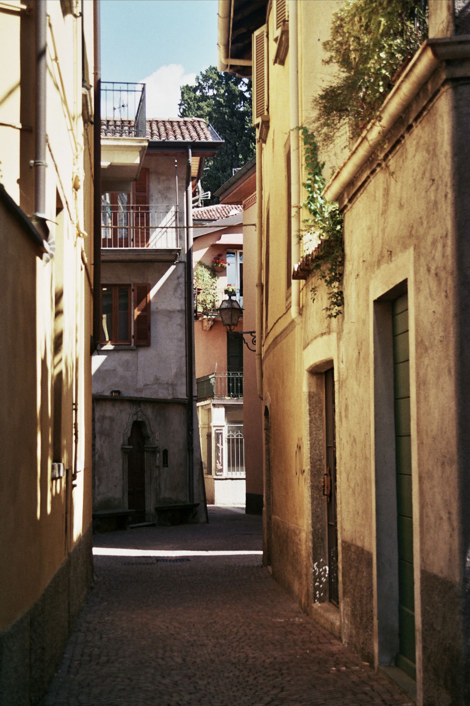 Narrow alley with warm light
